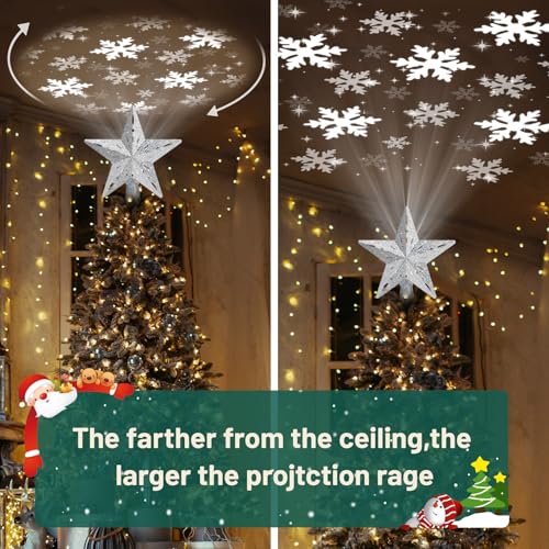 Lighted Christmas Tree Topper Star with 6 Projection Modes Silver - Rotating 3D Sparkling Decor