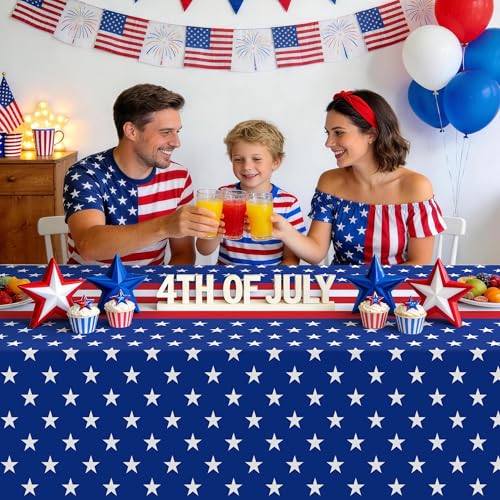 Childom Patriotic Tablecloths - 3 Pack American Flag Plastic Covers 54x108"