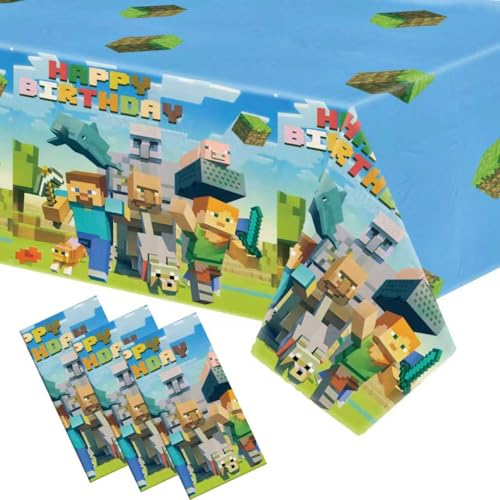 Pixel Game Party Tablecloths - 3 Pack Disposable Waterproof Table Covers