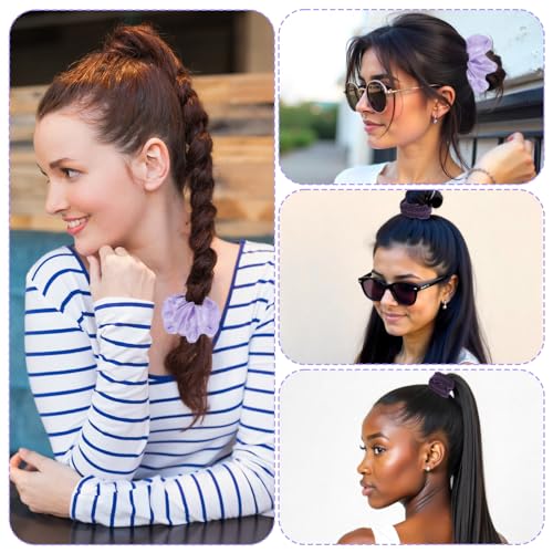 Purple Satin Silk Hair Scrunchies 6Pcs 4.5 Inch Soft Hair Ties for Women