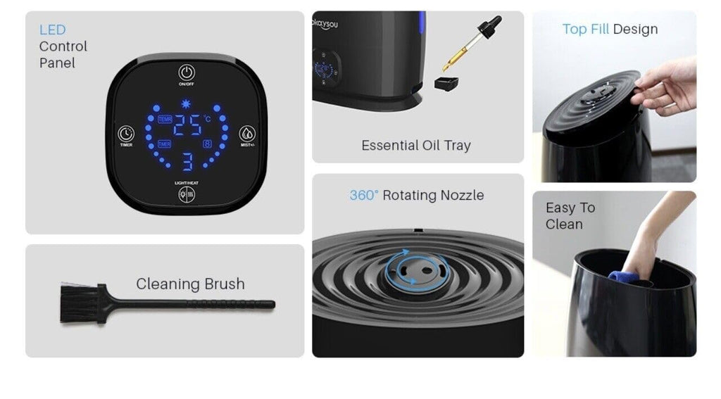 Okaysou Humidifiers, 6L Smart Humidifier and Diffuser for Bedroom Large Room W/Remote Control, Filterless, 50 Hour Top Fill Cool Mist Humidifiers with Humidistat for Babies, Plant, Sleep Mode, Timer