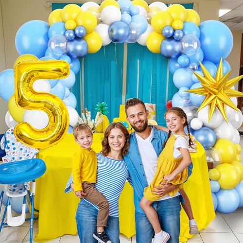 5th Birthday Balloons Arch Kit - Yellow & Blue Decoration Set