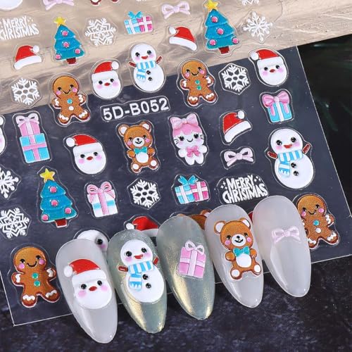 SWEET TREND 3D Christmas Nail Art Stickers - 4 Sheets Embossed Holiday Decals