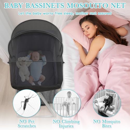Bassinet Mosquito Net Cover - Breathable Mesh Canopy, Black-Small