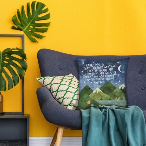 Mountains Throw Pillow Cover - Inspiring God Quote, 18x18