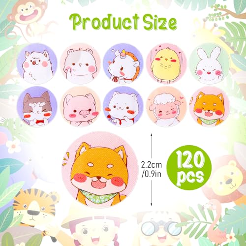 120Pcs Kids Bandages 10 Styles Cute Cartoon Bandaids Variety Pack,0.9In Round Vaccination Bandage Adhesive Dot Flexible Fabric Kids Bandaids for Small Wounds, Pimples, Vaccination and Blisters