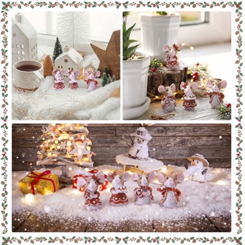 Honoson 12 Pcs Christmas Gingerbread Mouse Figurines - Resin Holiday Decor