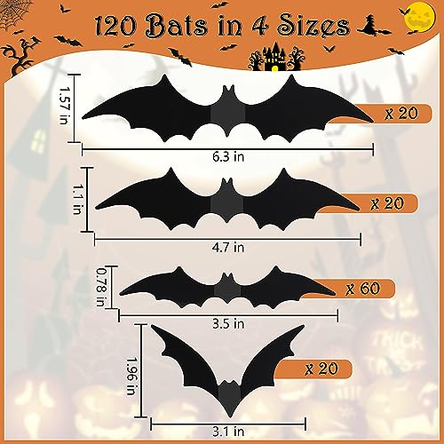 120 Pcs 3D Black Bat Wall Decor - Halloween Stickers Set