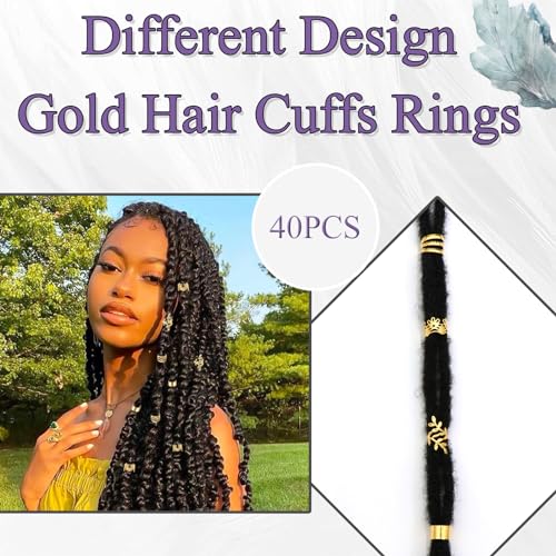 VENOFEN 40PCS Gold Hair Jewelry for Braids Multi Style Cuffs Rings