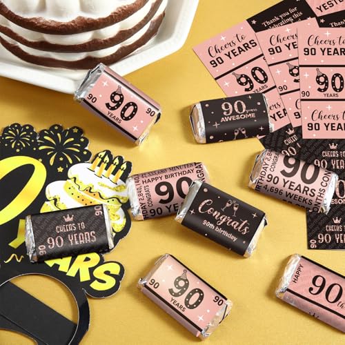 90th Birthday Candy Wrappers - 90 Pcs Pink Stickers for Party