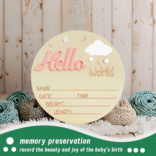 Personalized Hello World Newborn Announcement Sign - 5.9" Wooden Keepsake