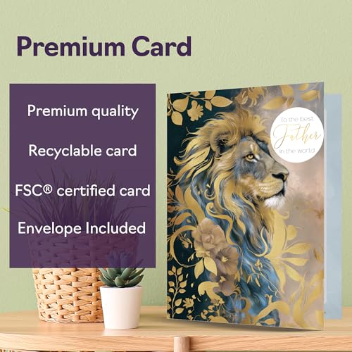 Majestic Gold Lion Birthday Card for Father | 5x7 Inch Greeting