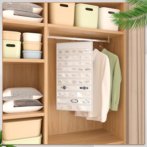 Bosuelife Double-Sided Hanging Jewelry Organizer - White Closet Holder