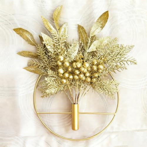 24pcs Gold Glitter Artificial Cedar Stems for Christmas Decor