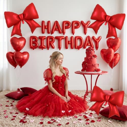 38 Inch Red Bow Balloons - 5 Pack Giant Party Decorations for Birthday & Weddings