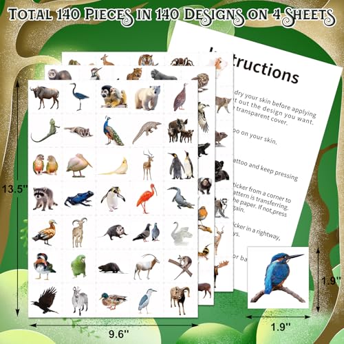Fancy Land Jungle Animal Temporary Tattoos - 140 Safari Stickers for Party Favors