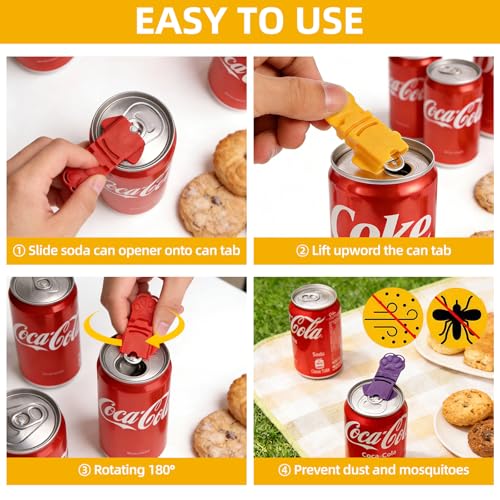 6-Pack One-Handed Soda Can Opener with Dust Covers for Cans