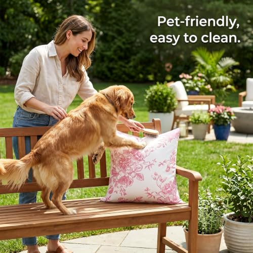 EliteBond Pink 18x18 Outdoor Waterproof Pillow Cover Set of 2 - Farmhouse Garden Decor