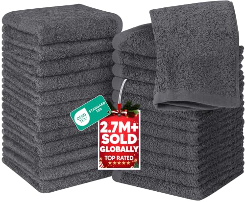 Utopia Towels 24 Pack Washcloths, 12x12 in, 100% Cotton, Grey