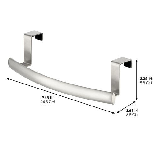 iDesign Axis Curved Over-the-Cabinet Kitchen Bar Holder for Dish and Hand Towels, Pot Holders, 9.75" x 2.75" x 2.5" - Brushed Stainless Steel