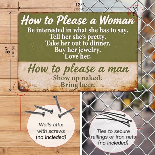 Funny Vintage Retro Metal Tin Sign - How to Please a Woman & Man | 12x8 Inch