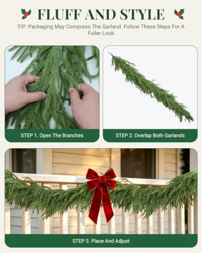 2 Pack 6 FT Norfolk Pine Garlands - Real Touch Christmas Decor