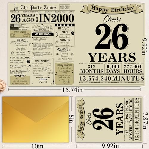 26th Birthday Card for Men & Women - Nostalgic Gift with Envelope