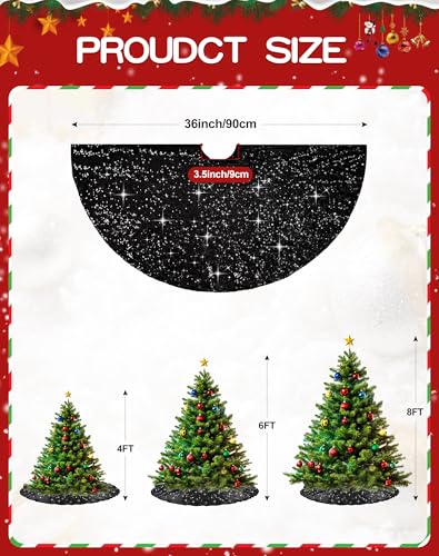 Black Sequin Christmas Tree Skirt 36 Inch Sparkle Glitter - SquarePie