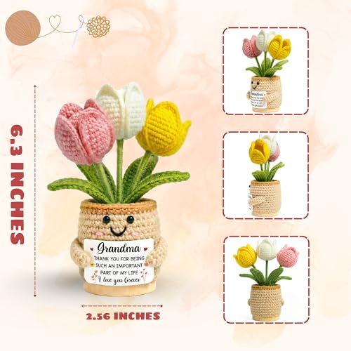 TEEBIM Handmade Crochet Tulip Flower Gift for Grandma - Meaningful Keepsake