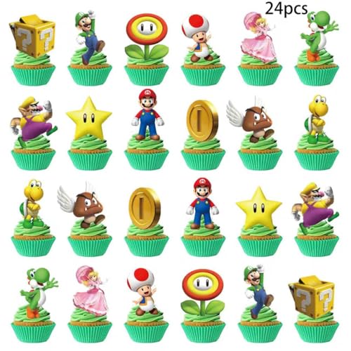 Mario Cake Decorations 25Pcs with Cupcake Toppers & Birthday Topper