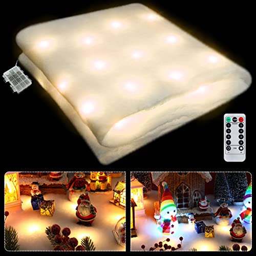 Christmas Snow Blanket with LED Lights - Warm White 59x16 Inch Holiday Decor