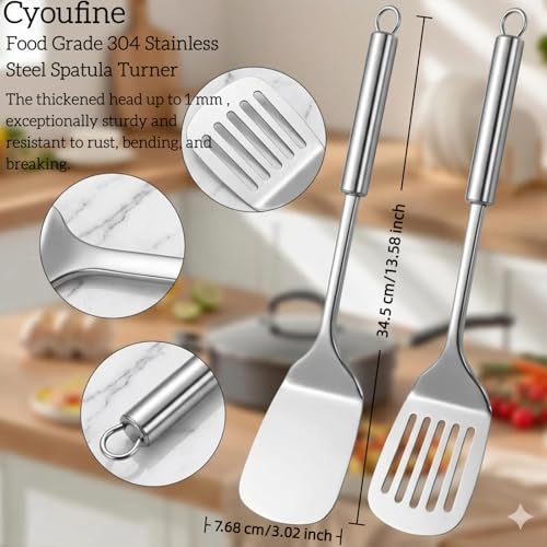 Cyoufine Stainless Steel Spatula Set - Heavy Duty Kitchen Utensils for Cooking & Flipping
