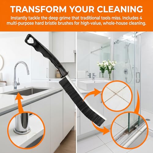 4-Piece Hard Bristle Crevice Cleaning Brush Set for Tight Spaces