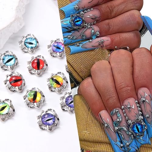 3D Devil Eyes Metal Nail Art Glitter Decorations - 12 Pack DIY Manicure Accessories