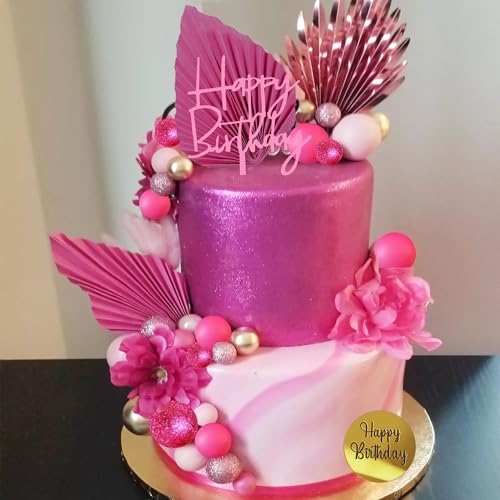 Hot Pink and Gold Ball Cake Topper Set with Palm Leaves for Party Decor