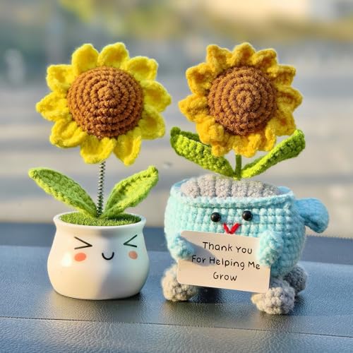 Levvohd Brown Sunflower Crochet Gift for Office Desk Decor, Handmade Artificial Sunflower Plant