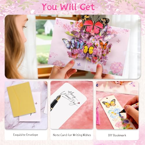 Aottom 3D Pop-Up Butterfly & Flower Greeting Card with Envelope