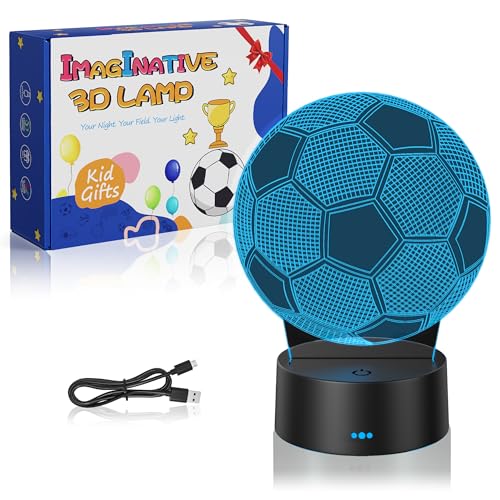 3D Soccer Night Light with Touch Control - 7 Color LED Lamp for Kids