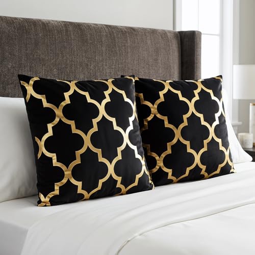 AHAHM Gold and Black 18x18 Inch Decorative Throw Pillow Covers Set of 2 for Couch & Living Room
