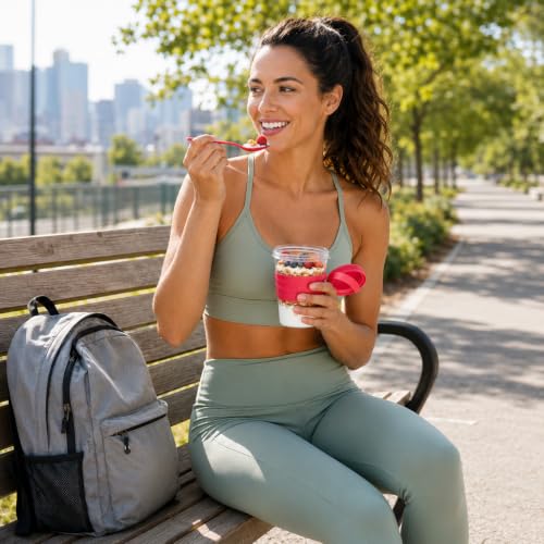 Tribello On-the-Go Yogurt Parfait Cups with Lids & Spoon - 20oz Red