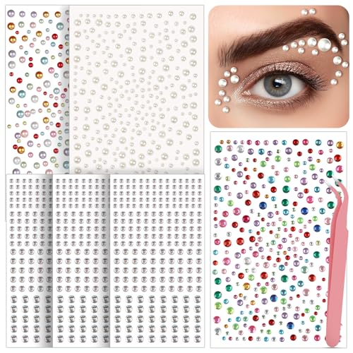 CharmFlor 1630Pcs Face Gems Stickers - Self-Adhesive Rhinestones & Pearls