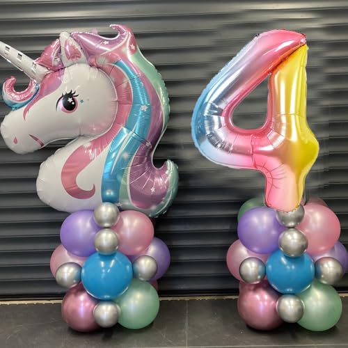 Unicorn 4th Birthday Balloon Set - 10pcs Foil Party Decorations for Girls
