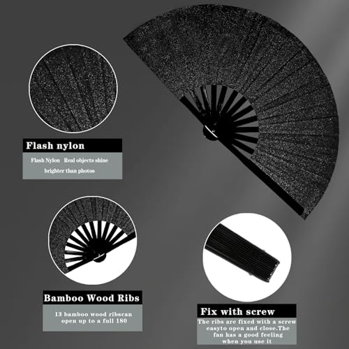 Large Glitter Folding Hand Fan for Rave & Music Festivals