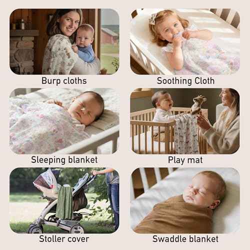 GLLQUEN BABY Muslin Swaddle Blankets - Deerling Print, 2 Pack, 35" x 40"