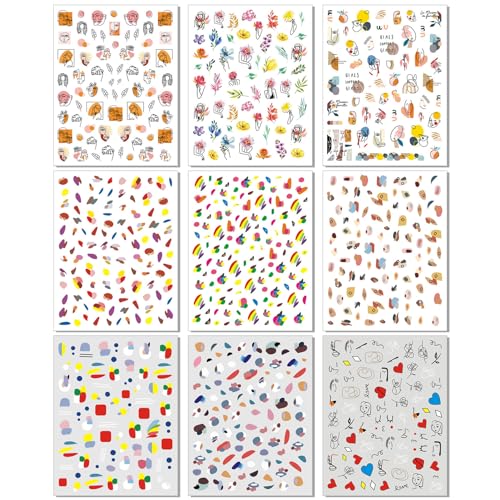 IDDFEVE Abstract Graffiti Nail Art Stickers - 3D Self-Adhesive Decals (9 Sheets)