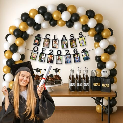 PartyHooman Black 4x6 Graduation Photo Banner for Class of 2026, Pre-Stringed