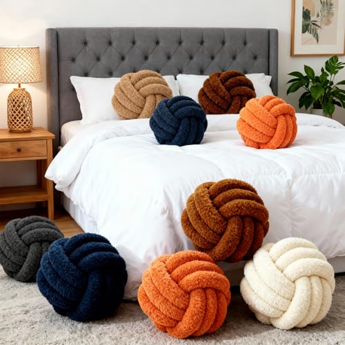 Large Grey Knot Ball Pillow - Plush Throw Cushion for Home Decor