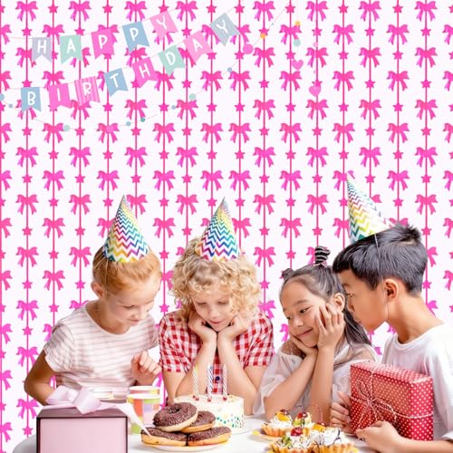 Hot Pink Bow Foil Fringe Curtains - 2 Pack Birthday Decor