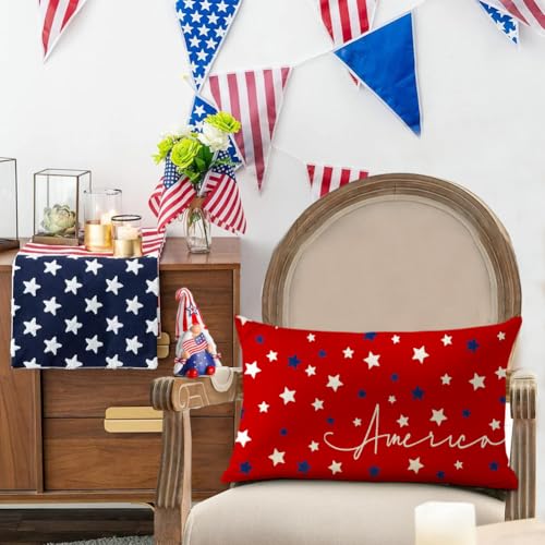 4th of July Patriotic Pillow Cover 12x20 Inch, Red White and Blue Stars Case