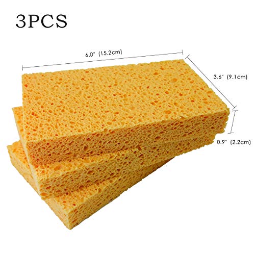 Eco-Friendly Cellulose Kitchen Sponges (Pack of 3) - 6x3.6x0.9 Inch